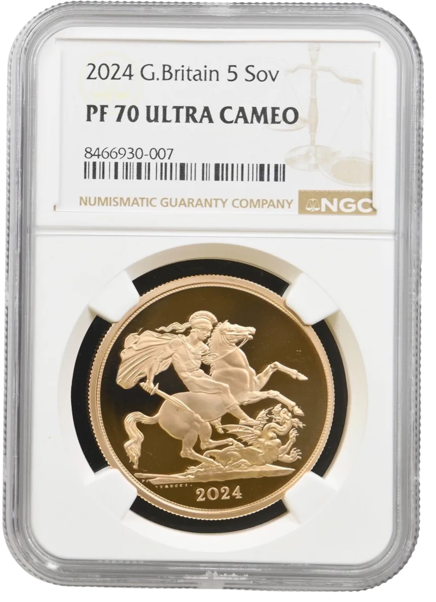 An NGC-graded 2024 Quintuple Sovereign, PF 70 Ultra Cameo, sealed in its tamper-proof holder