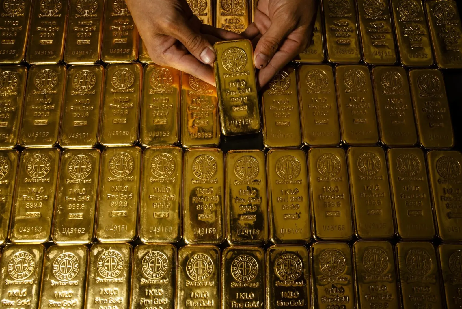 Rows of gold bullion bars